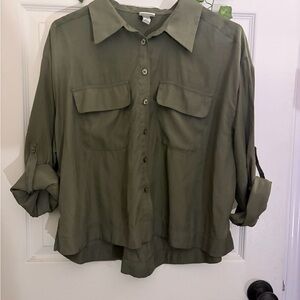 Olive Green Button-Up Women's Cropped Top